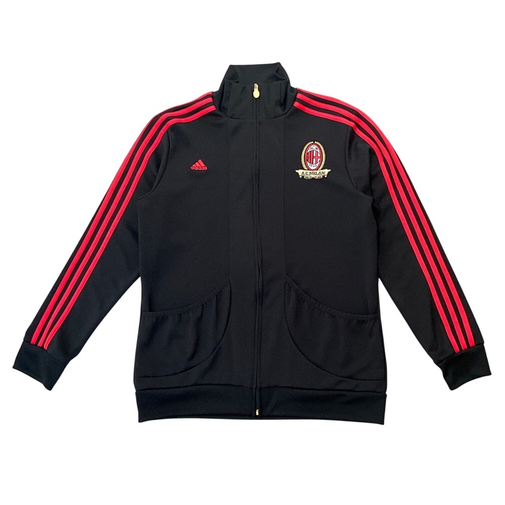 Adidas AC Milan Mens Soccer Track Jacket Black Red Full Zip Embroidered XL